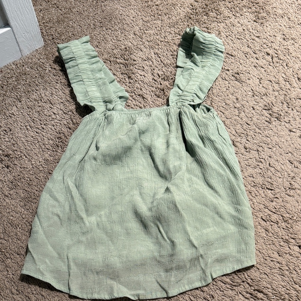 Light Green Ruffle Strap Tank Top